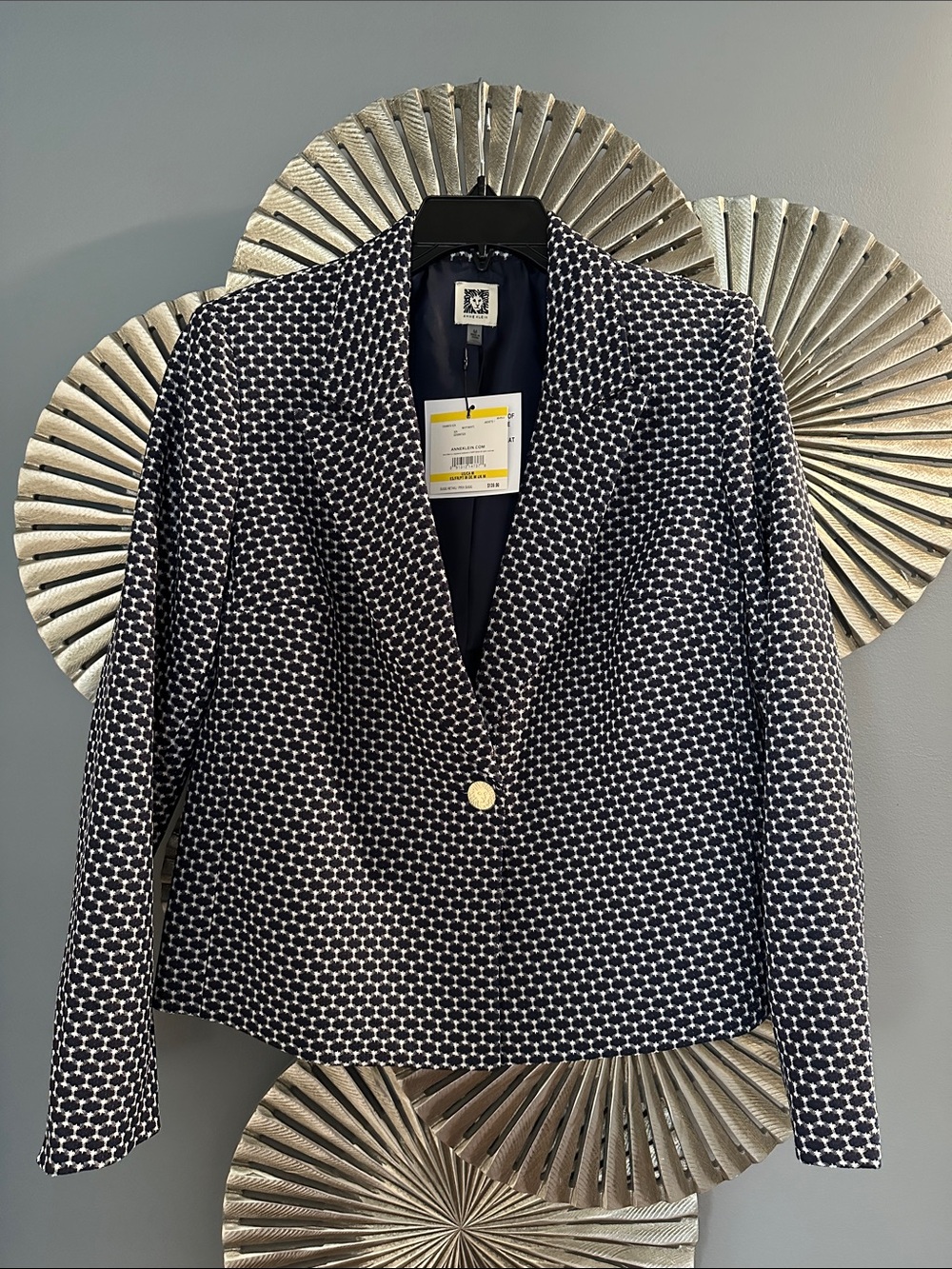 Anne Klein Black and White Geometric Single-Button Blazer